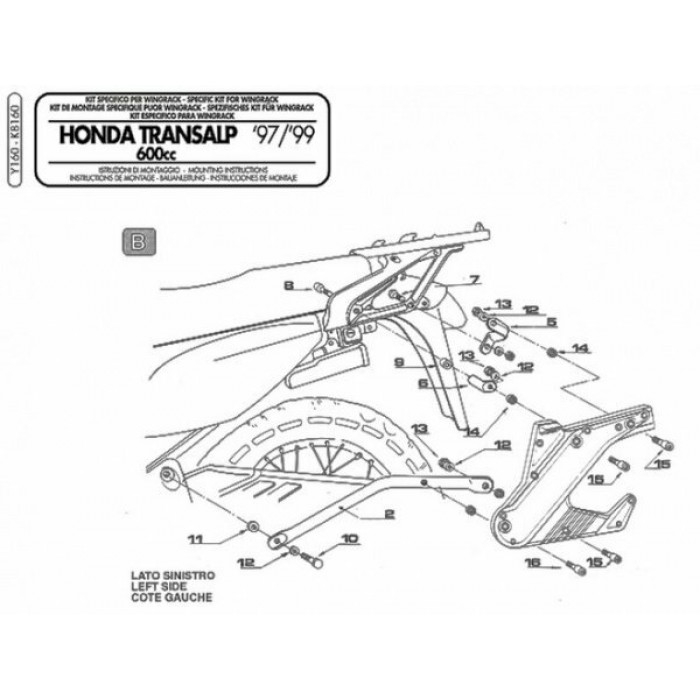 Крепеж боковых+центрального кофров GIVI Y160 Wingrack Honda Transalp 6
