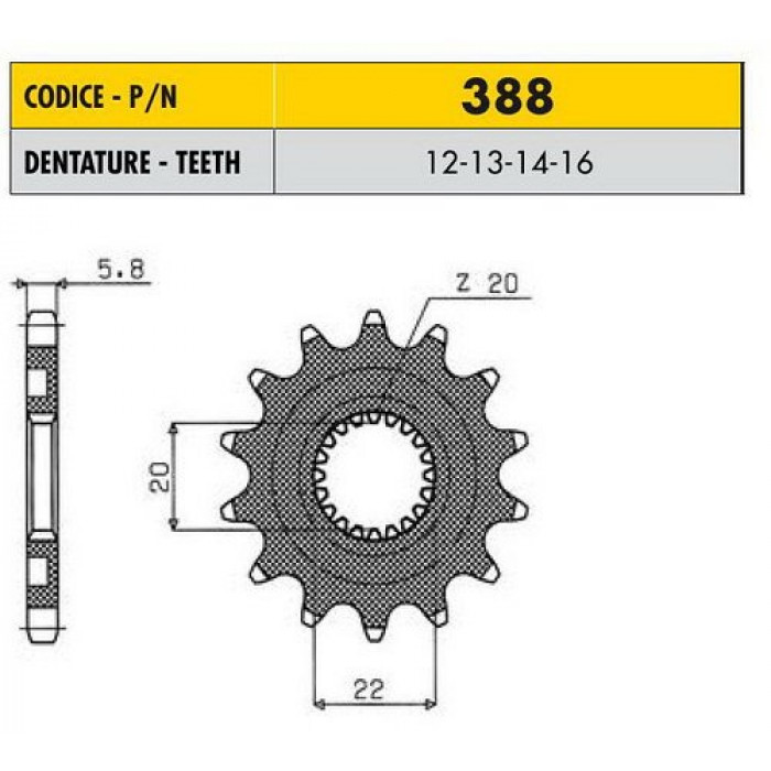 Звезда передняя (ведущая) Sunstar 14 зубьев 38814 стальная / JTF1590-14