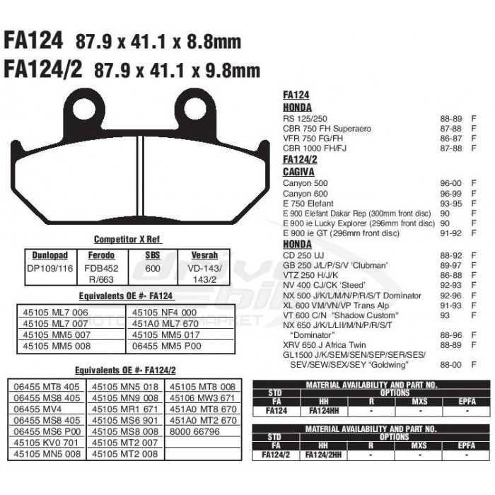Тормозные колодки EBC FA124/2HH DOUBLE H Sintered