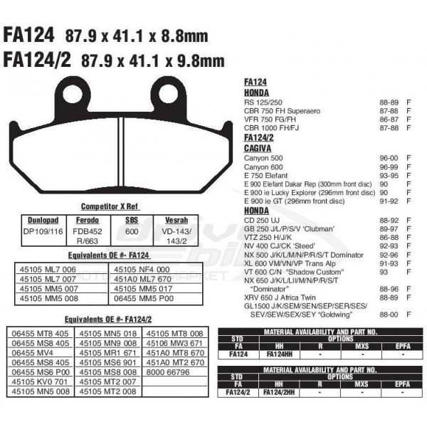 Тормозные колодки FA124HH DOUBLE H Sintered