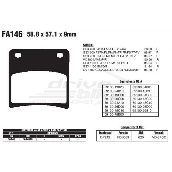 Тормозные колодки FA146HH DOUBLE H Sintered