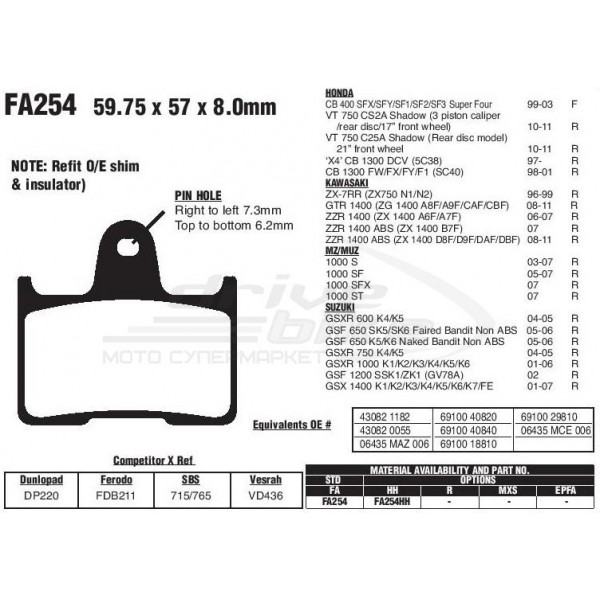 Тормозные колодки FA254