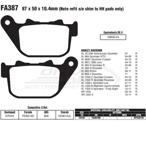Тормозные колодки FA387