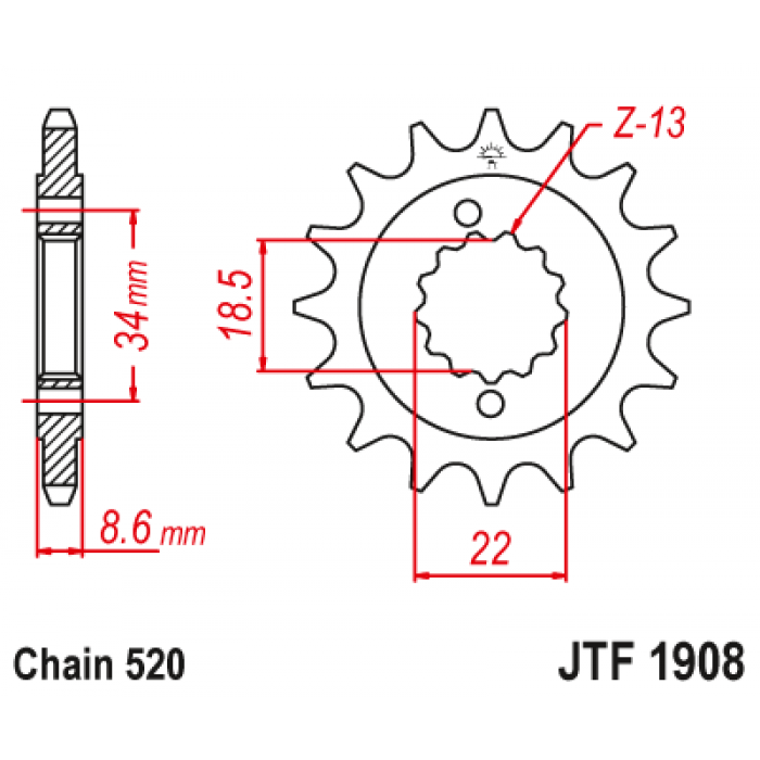 Звезда цепного привода JT JTF1908.15RB