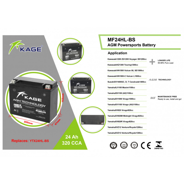 Аккумулятор KAGE YTX24HL-BS