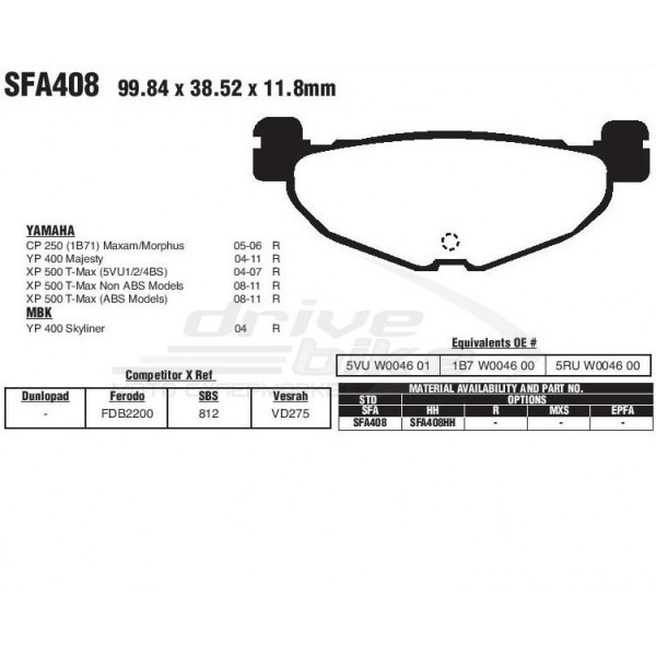 Тормозные колодки для скутера SFA408HH