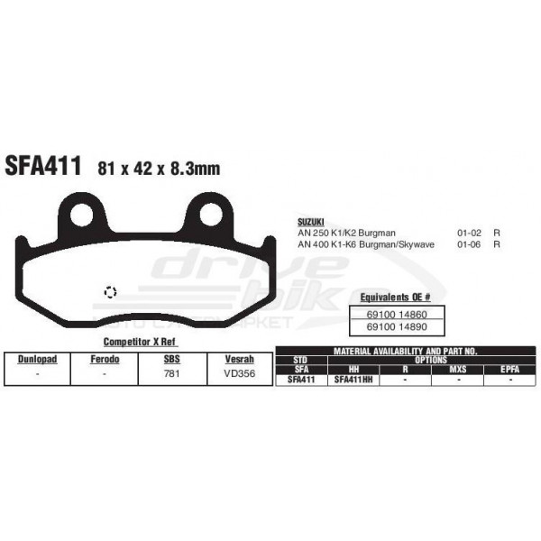 Тормозные колодки для скутера SFA411HH