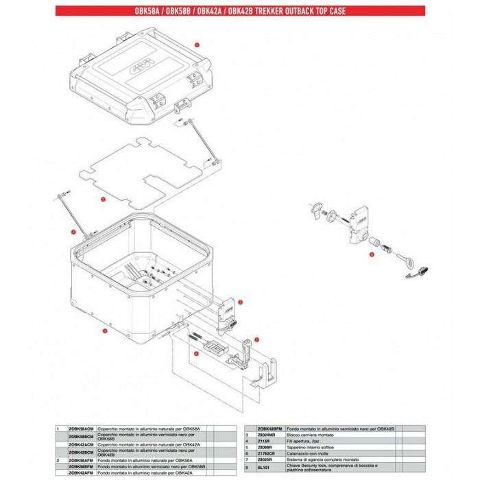 запчасть кофра серебристая GIVI ZOBK42AFM для арт. OBK42A
