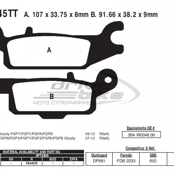 Тормозные колодки FA445TT