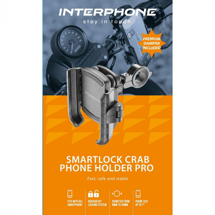 Держатель с антивибрацией Interphone PRO для смартфона на руль мотоцикла, велосипеда МОТОКРАБ