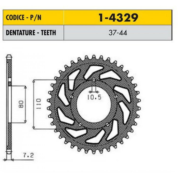 Звезда задняя Sunstar 44 зубьев 1-4329-44 стальная / JTR1332-44