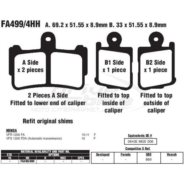 Тормозные колодки FA499/4HH DOUBLE H Sintered