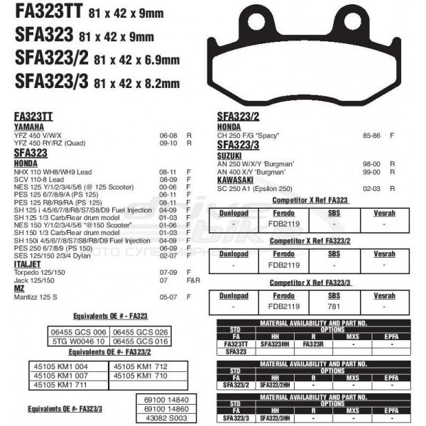 Тормозные колодки для скутера SFA323/3