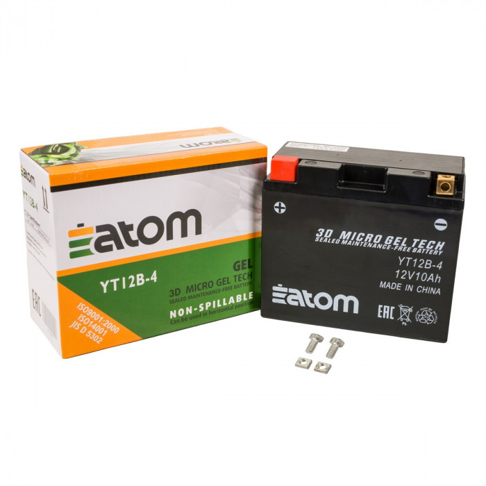 Мото аккумулятор ATOM YT12B-BS (YT12B-4) GEL гелевый