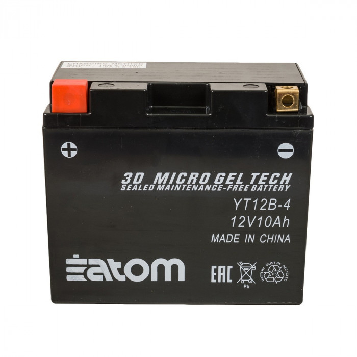 Мото аккумулятор ATOM YT12B-BS (YT12B-4) GEL гелевый