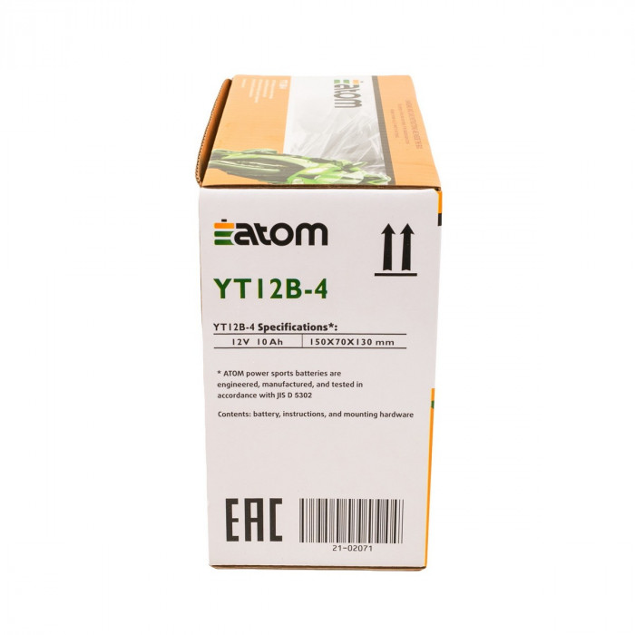 Мото аккумулятор ATOM YT12B-BS (YT12B-4) GEL гелевый