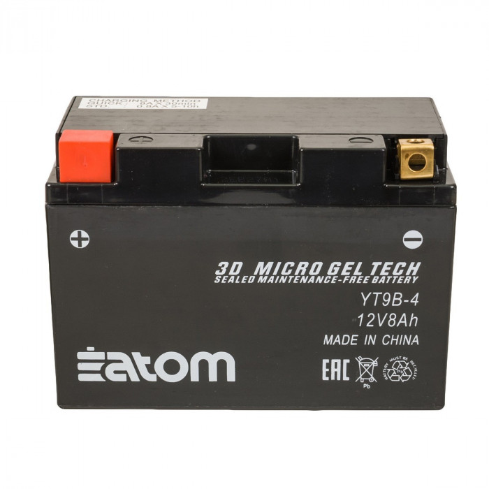 Мото аккумулятор ATOM YT9B-BS (YT9B-4) GEL гелевый