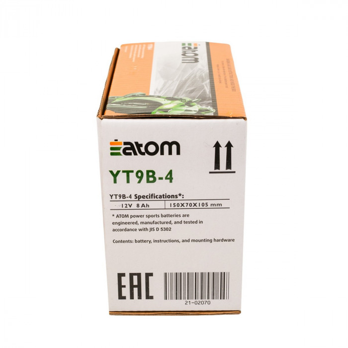 Мото аккумулятор ATOM YT9B-BS (YT9B-4) GEL гелевый