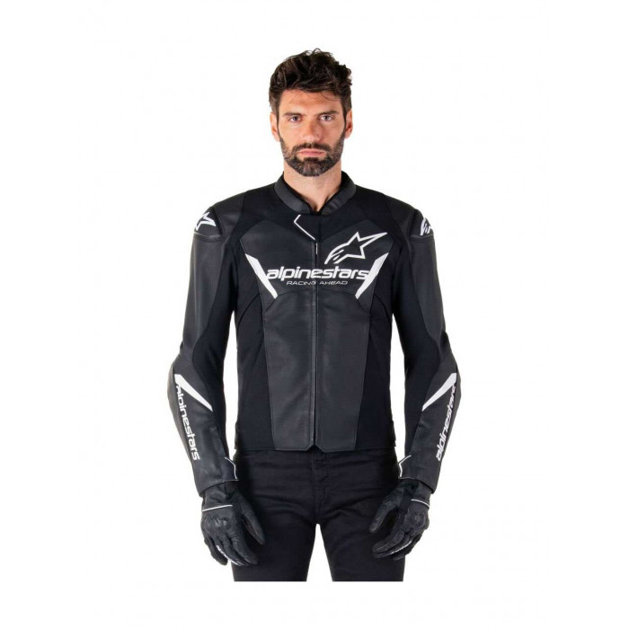 Мотокуртка кожаная Alpinestars FASTER V3 AIRFLOW LEATHER JACKET, черно-белый, размер 50