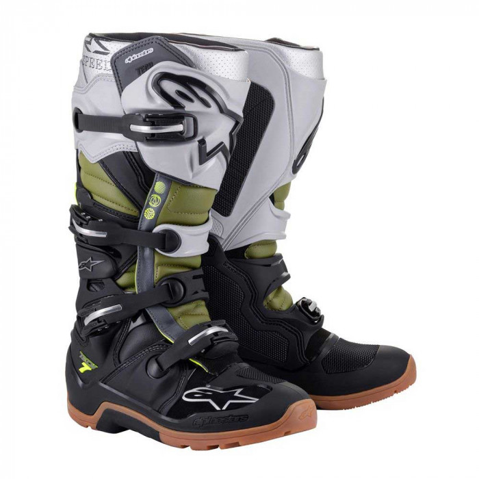 Мотоботы Alpinestars TECH 7 ENDURO, черно-серебристо-зелёный, размер 8