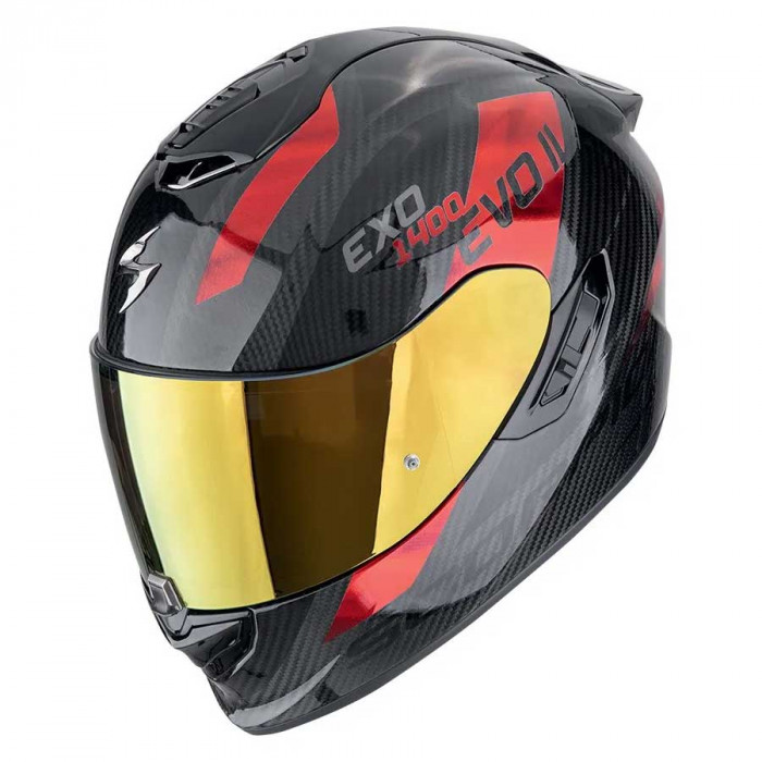 Мотошлем Scorpion EXO EXO-1400 EVO II CARBON AIR PLATTED, цвет Карбон/Красный, Размер XS
