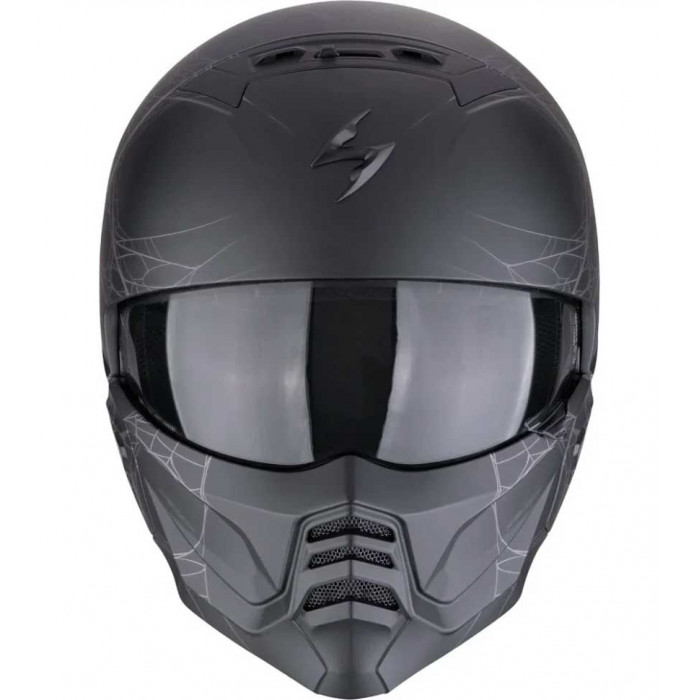Мотошлем Scorpion EXO COMBAT II SPIDERWEB, цвет Черный Матовый/Серебристый, Размер S