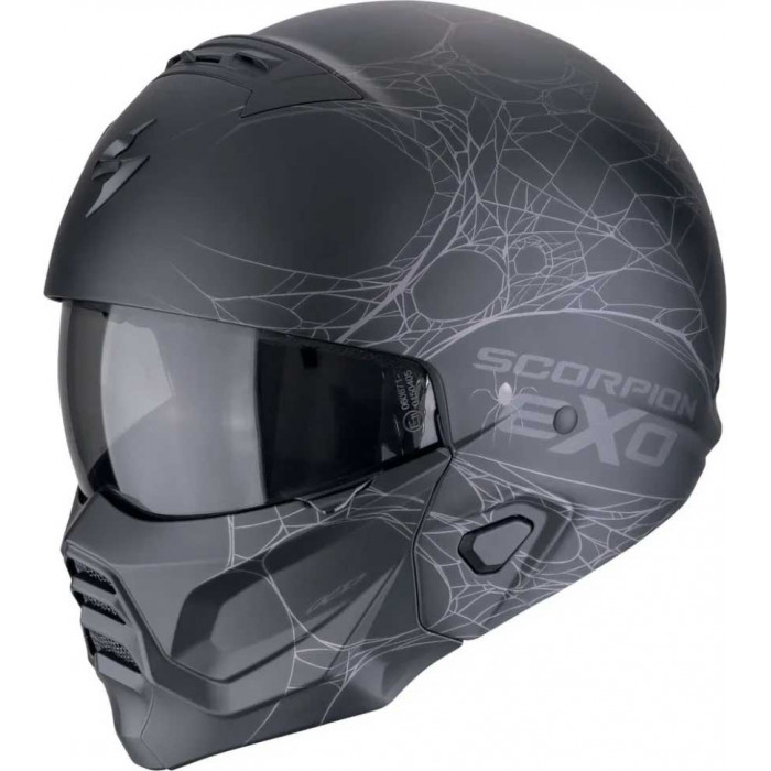 Мотошлем Scorpion EXO COMBAT II SPIDERWEB, цвет Черный Матовый/Серебристый, Размер S