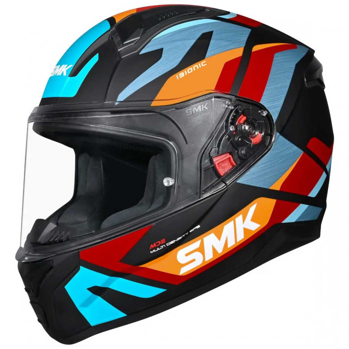 Мотошлем SMK Bionic Kore, цвет Черный/Голубой/Оранжевый MA253