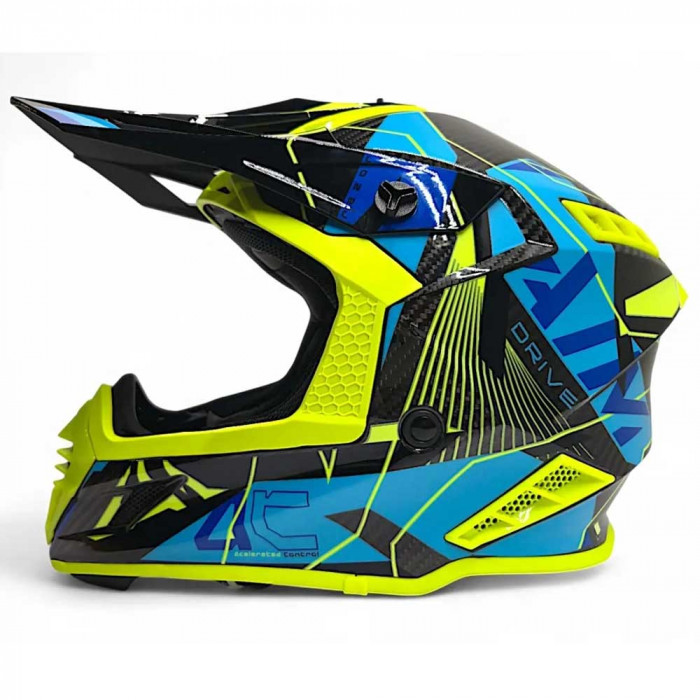 Мотошлем AiM RH855 Carbon RAZOR, глянцевый, жёлтый, синий, 2XL