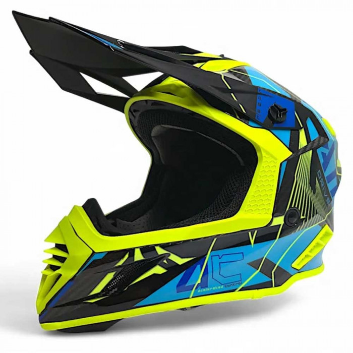 Мотошлем AiM RH855 Carbon RAZOR, глянцевый, жёлтый, синий, 2XL