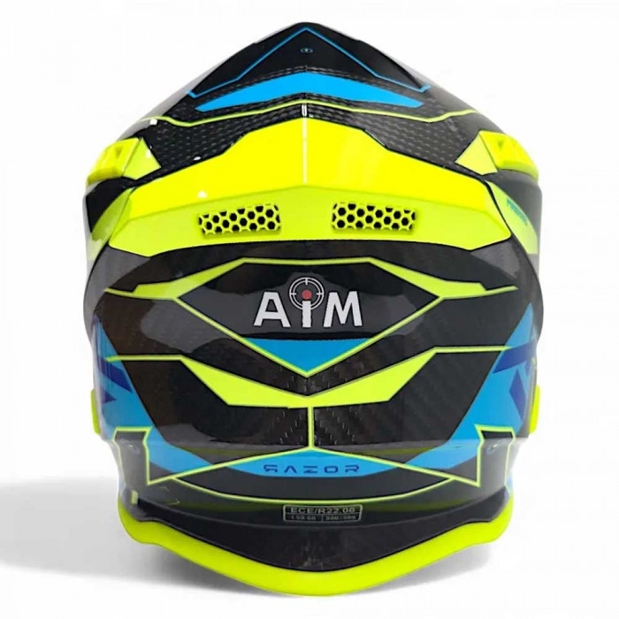 Мотошлем AiM RH855 Carbon RAZOR, глянцевый, жёлтый, синий, 2XL