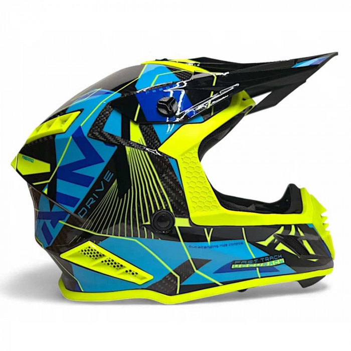 Мотошлем AiM RH855 Carbon RAZOR, глянцевый, жёлтый, синий, 2XL