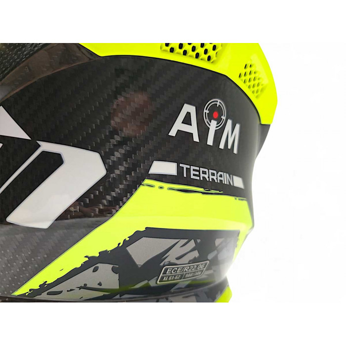 Мотошлем AiM RH855 Carbon TERRAIN, глянцевый, чёрный, жёлтый, XS