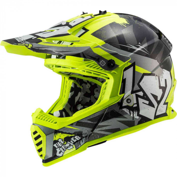 Мотошлем LS2 MX437 FAST MINI CRUSHER, черно-желтый, размер S