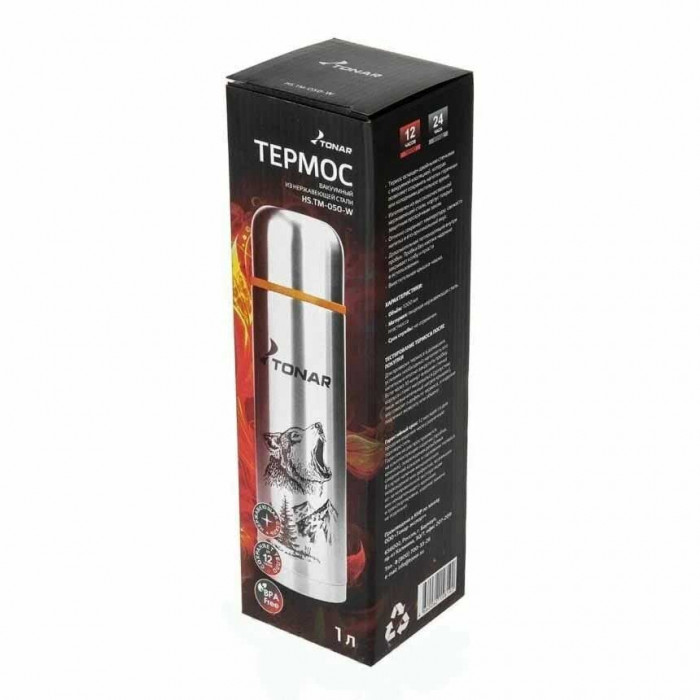 Термос TONAR Волк, серебристый, 1л (HS.TM-050-W)