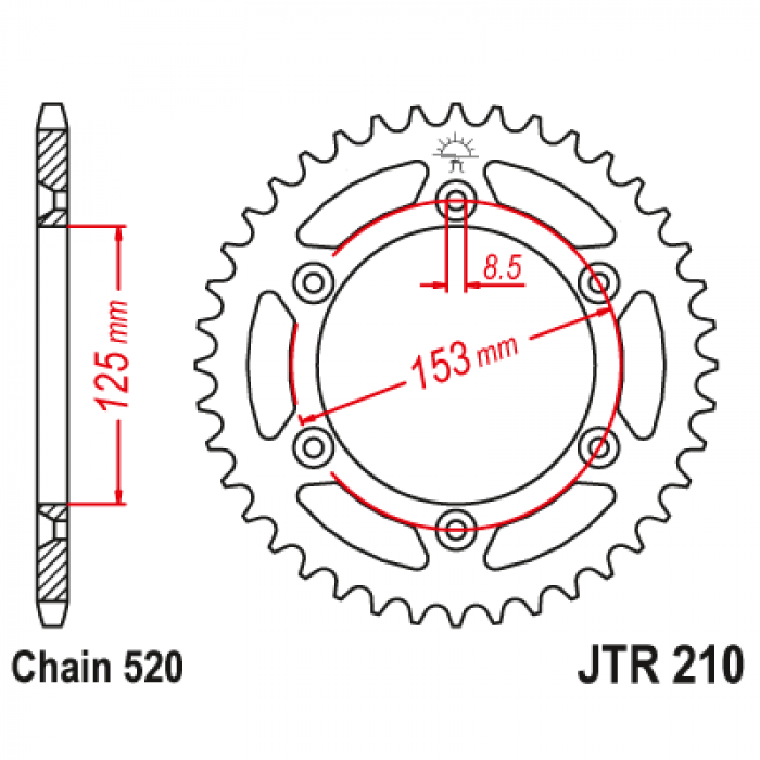Звезда цепного привода JT JTA210.50BLK – Задняя ведомая звезда 50T для цепи 520