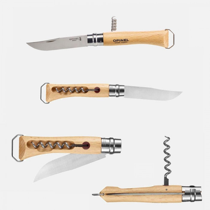 Нож со штопором и открывалкой Opinel Inox №10 VRI клинок 10см, нерж.сталь, бук