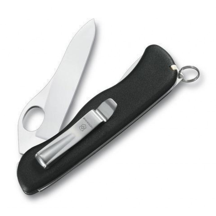 Нож Victorinox Sentinel One Hand belt-clip, мм, функций, с фиксатором лезвия, черный