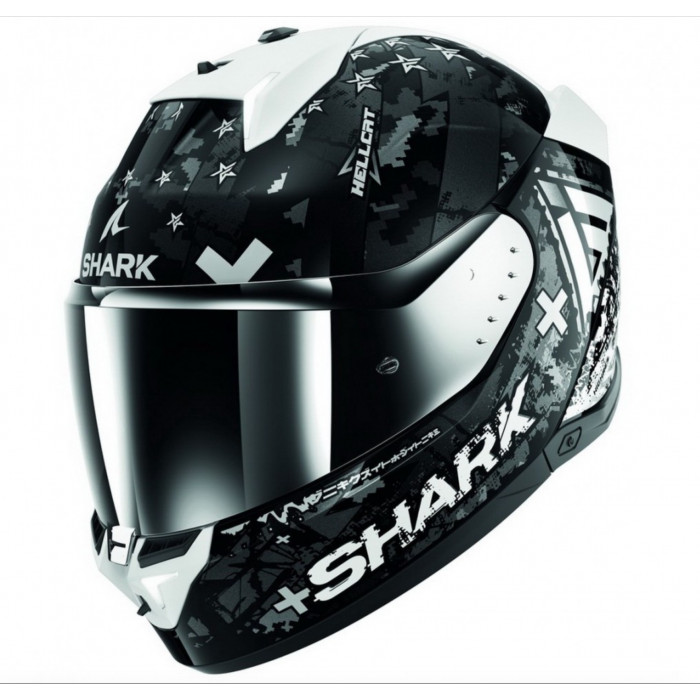 Мотошлем Shark SKWAL i3 HELLCAT, чёрный, хром, серебристый, глянцевый, 2XL