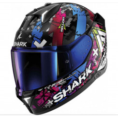 Мотошлем Shark SKWAL i3 HELLCAT, чёрный, хром, синий, глянцевый, XL