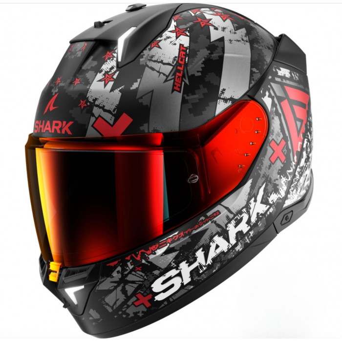 Мотошлем Shark SKWAL I3 HELLCAT, чёрный матовый, хром, красный, XL