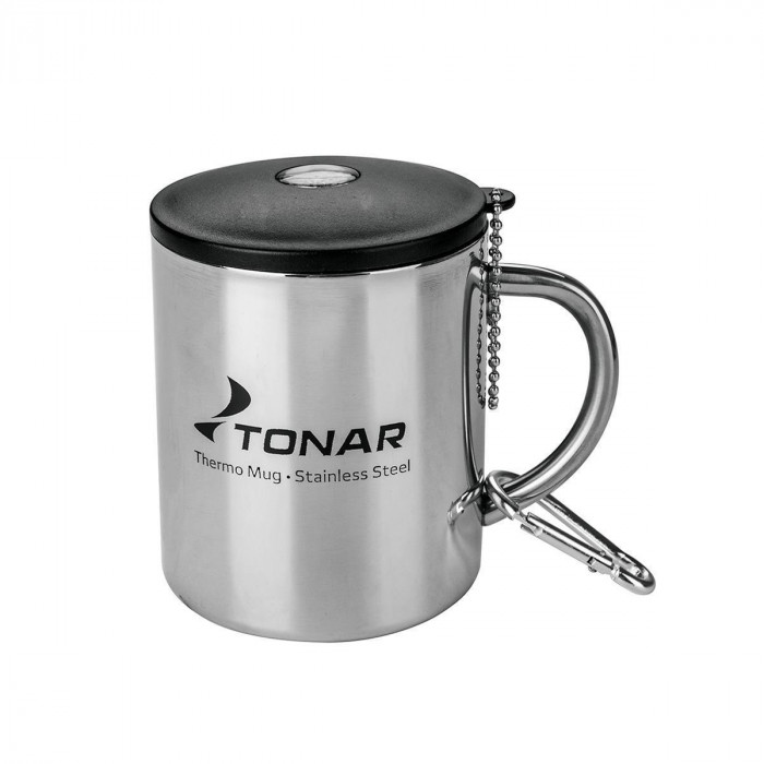 Термокружка 350ML с пластиковой крышкой+карабин Тонар T.TK-038-350