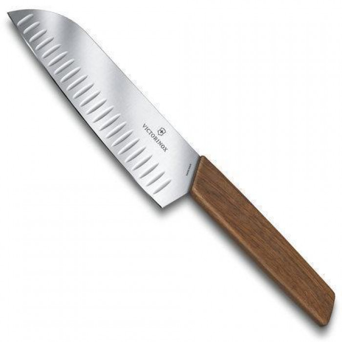 Нож Victorinox сантоку, лезвие см рифленое, дерево