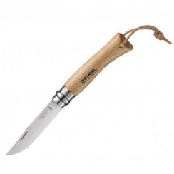 Нож Opinel №7, нержавеющая сталь, рукоять из бука, с кожаным темляком